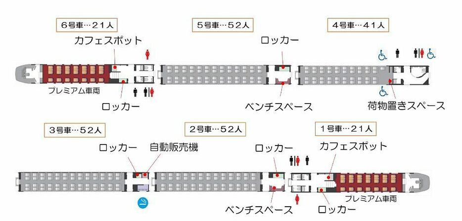 車両編成図《6両編成 編成定員239人》（提供：近畿日本鉄道）