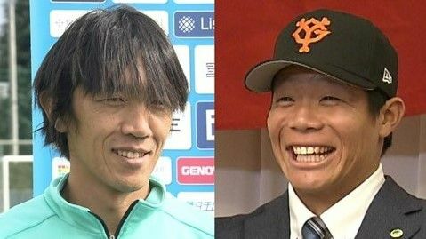 子供の頃から中村俊輔さん(左)の大ファンと話す佐々木俊輔選手(右)