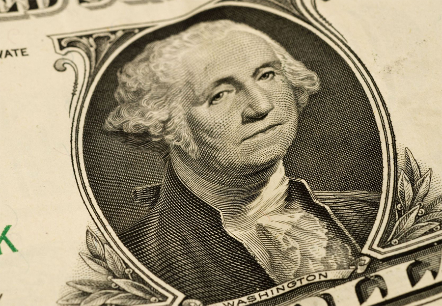 1ドル札に描かれた初代ジョージ・ワシントン大統領。表情に彼の悩みが見て取れる（写真・アフロ）