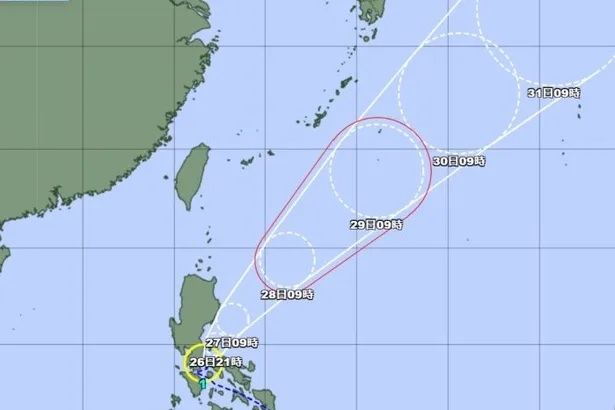 26日午前9時現在の台風1号の予想経路図(気象庁のHPより)