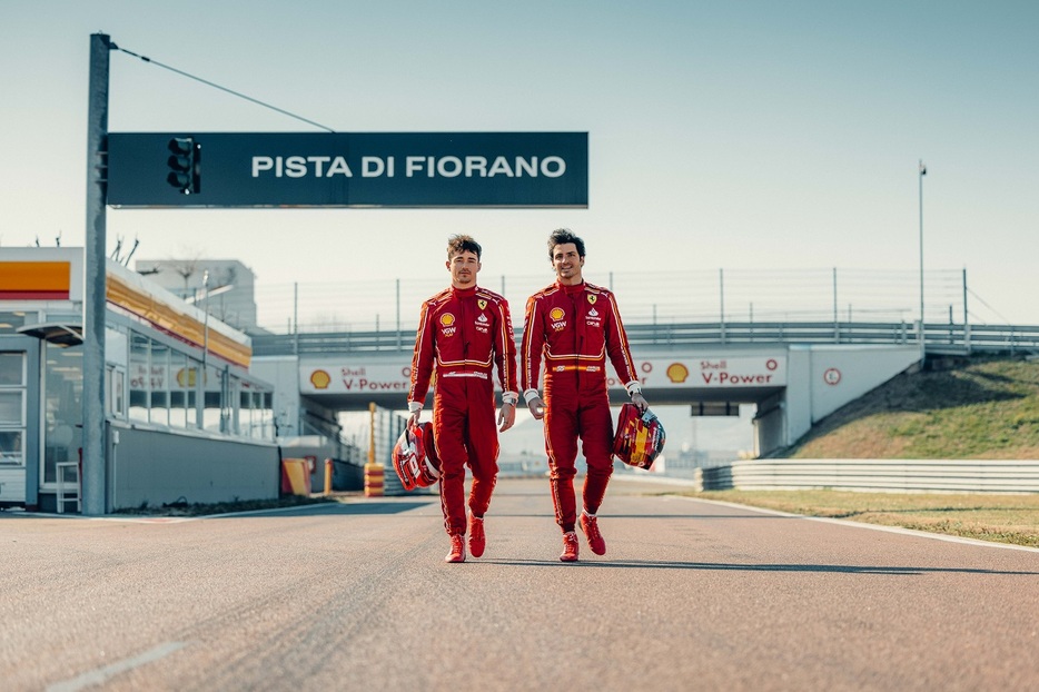 シャルル・ルクレールとカルロス・サインツ／2024年2月フェラーリがフィオラノでフィルミングデー走行