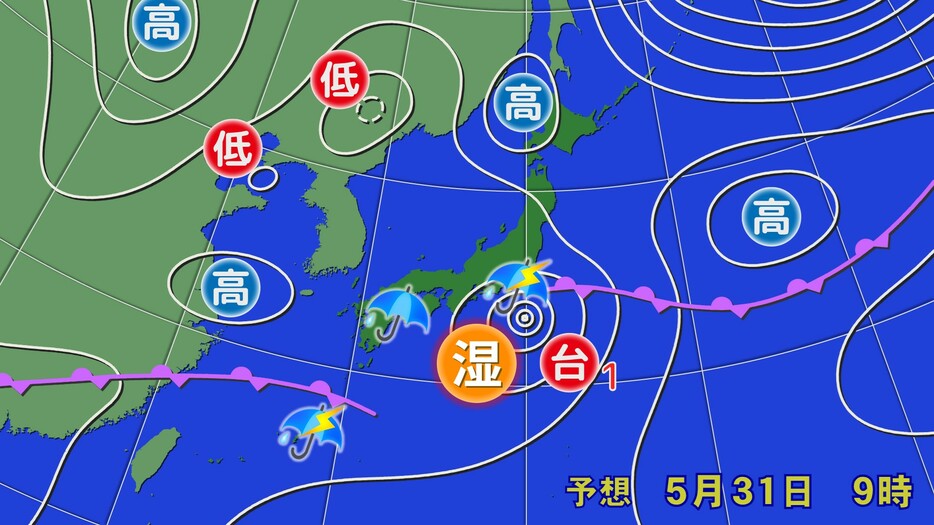 31日(金)午前9時の予想天気図