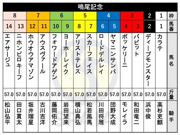 2024年鳴尾記念枠順