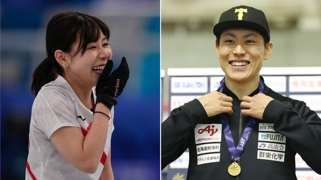 カーリング吉田夕梨花選手(写真：AP/アフロ)とスピードスケート新濱立也選手(写真：YUTAKA/アフロスポーツ)