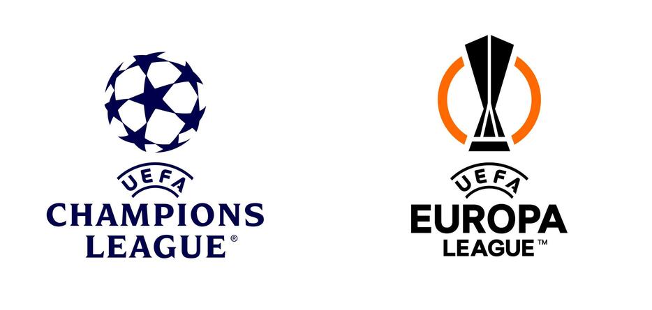 「UEFAチャンピオンズリーグ」と「UEFAヨーロッパリーグ」のロゴ＝WOWOW提供