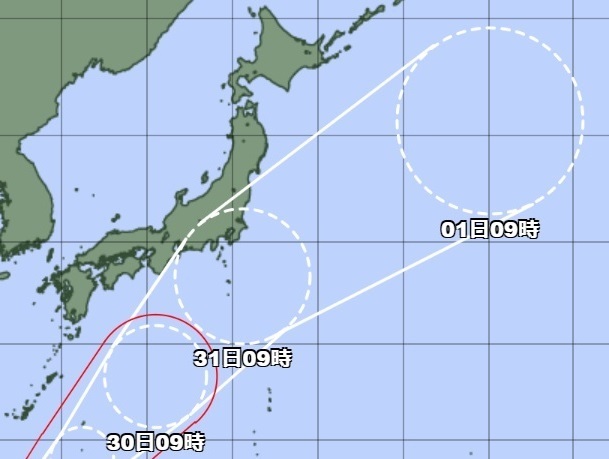 台風1号の進路予想図＝気象庁のサイトから