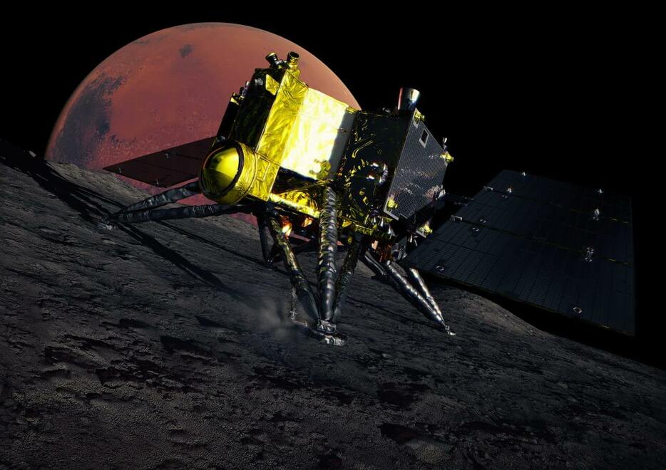 フォボスに着陸した火星衛星探査計画「MMX」探査機の想像図