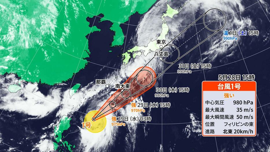 台風1号の進路予想図