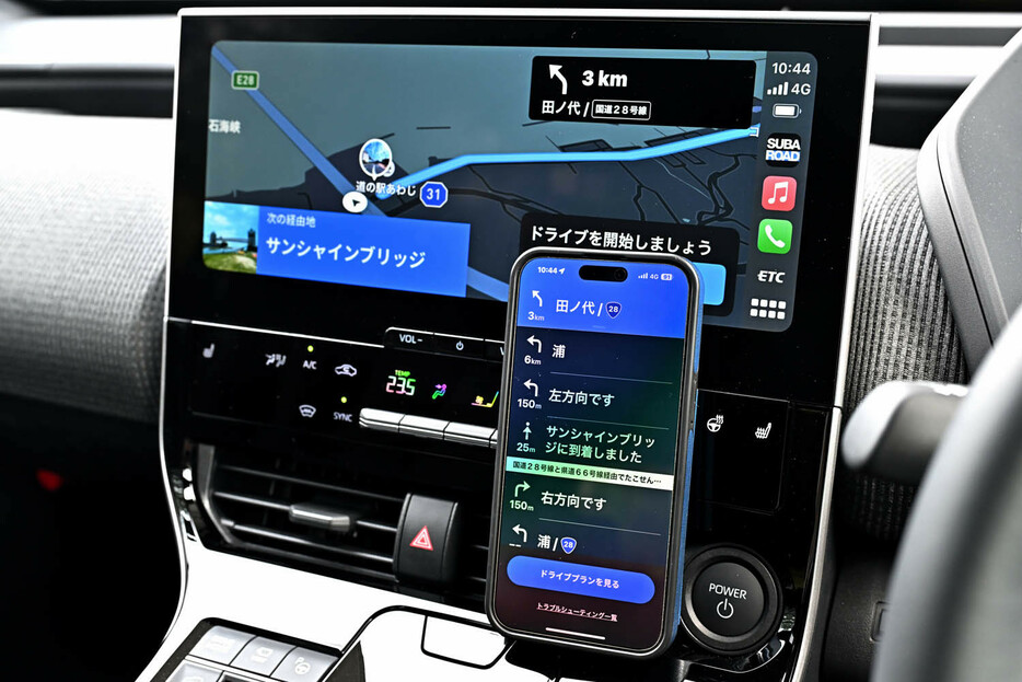 SUBAROADは2024年2月からApple Car Playに対応するように。ソルテラの大画面ナビは案内も見やすく走りやすかった