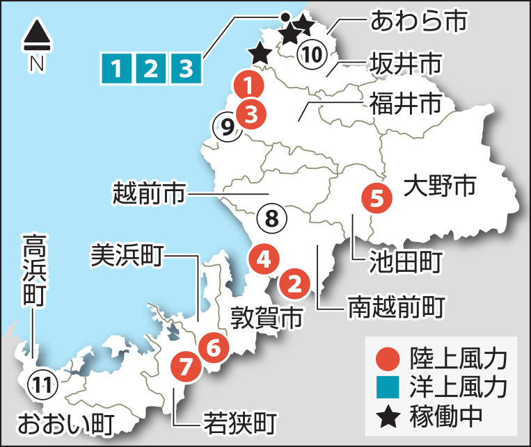 福井県内の風力発電所計画