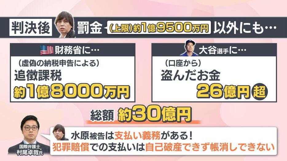 水原被告が支払わなければいけない総額は30億円