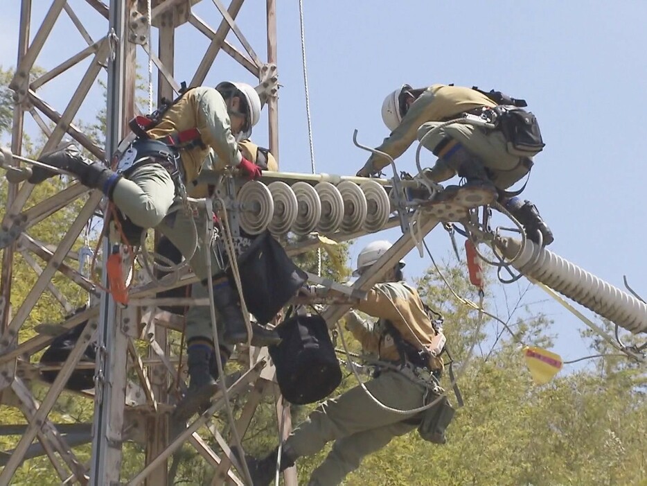 中部電力パワーグリッドの中勢外線訓練所で行われた災害対応訓練 三重県津市