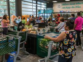 Shoppers at a grocery store in Sao Paulo.