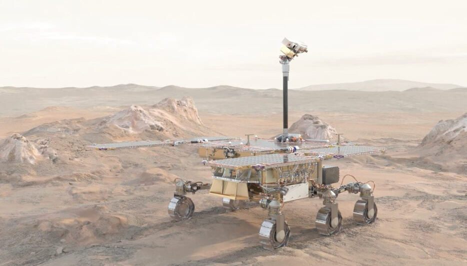 火星表面で探査を行う欧州宇宙機関（ESA）の火星探査車「ロザリンド・フランクリン」の想像図