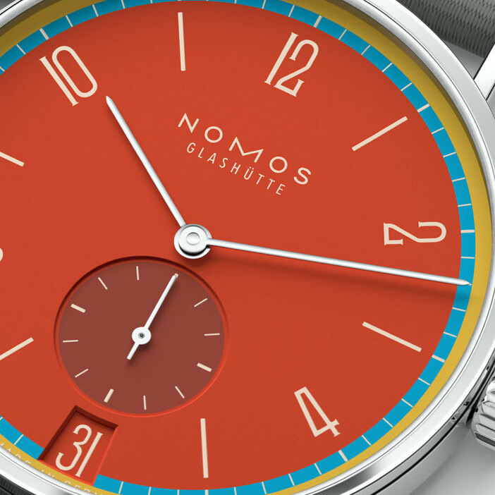 ドイツの機械式時計ブランド、ノモス グラスヒュッテから“タンジェント 38 デイト”シリーズの新製品“タンジェント 38 デイト31 Colors”が登場。カラフルな31色のカラーバリエーションが展開されるスペシャルエディションだ。