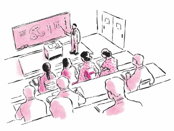 女子学生たちは教室の前の方に集団で席を取って、授業を受けていました＜『三淵嘉子先駆者であり続けた女性法曹の物語』より＞