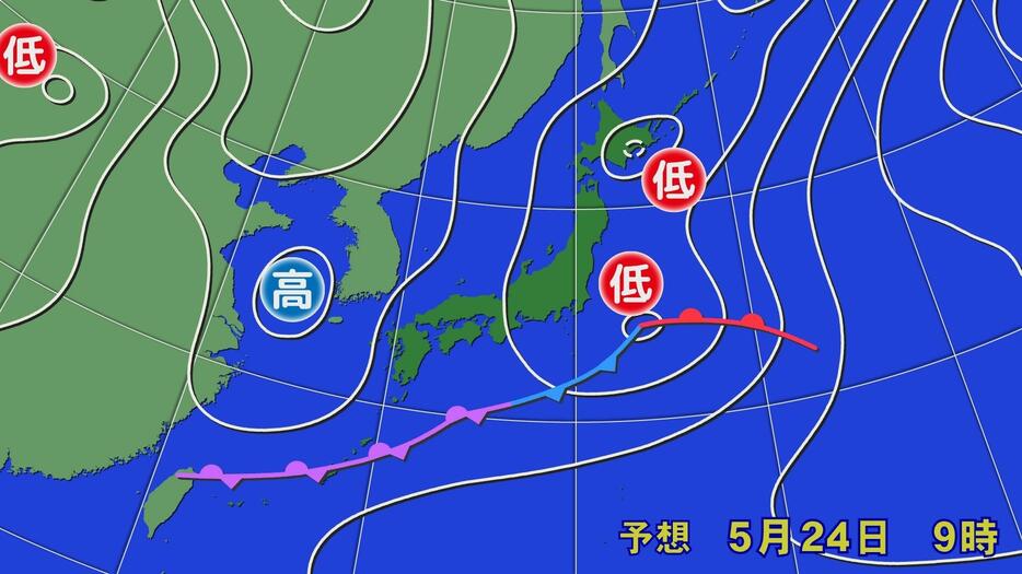 24日(金)午前9時の予想天気図