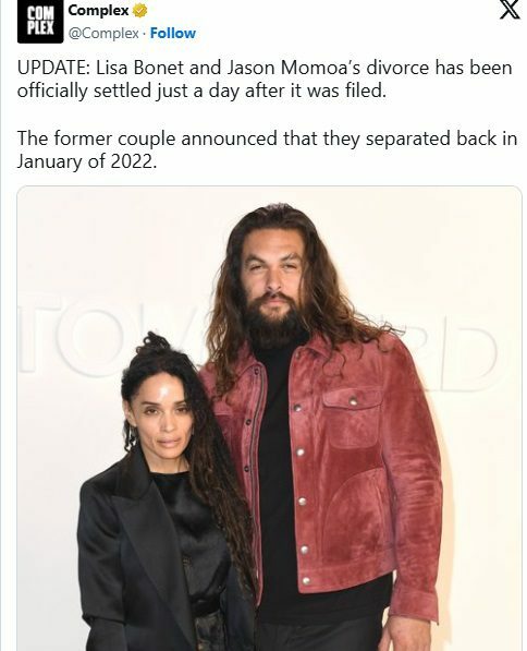 たった1日で離婚を成立させたジェイソンと元妻リサ※画像は米メディア「Complex」のX（旧ツイッター）より