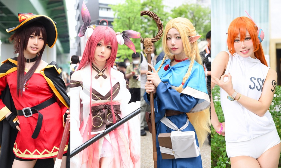 雨にも負けず、人気アニメのヒロインに扮したコスプレイヤーたちが一堂に集結！