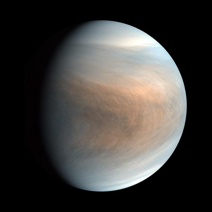 金星探査機「あかつき」の観測データをもとに作成された金星の画像（疑似カラー）