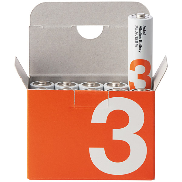 アスクル アルカリ乾電池 単3形 1パック（10本入）：345円