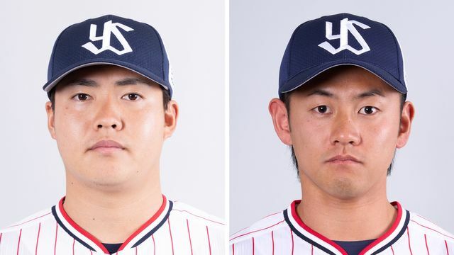 ヤクルト・松本健吾投手(左)と岩田幸宏選手(右)