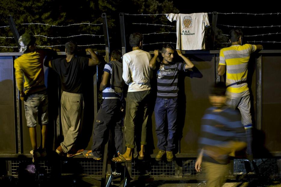 壁にしがみつく難民＝2015年9月15日（写真：ロイター/アフロ）