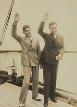 近衞文麿と長男・文隆が米国要人と対談する様子（1935年、横浜都市発展記念館所蔵）
