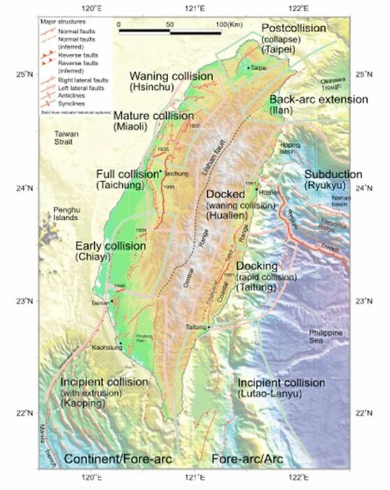 図：台湾の活断層（Lee et al., 2023)