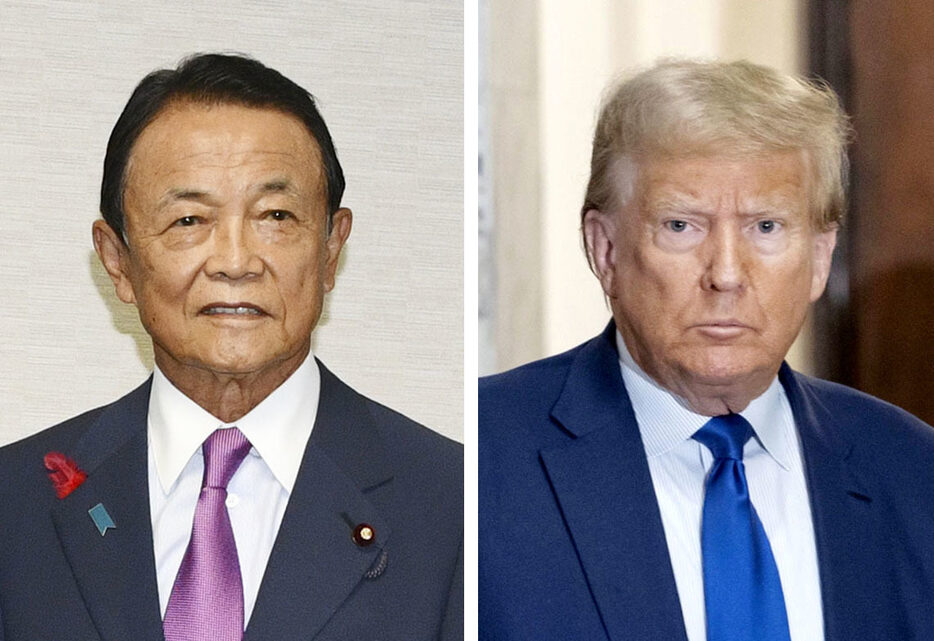 自民党の麻生太郎副総裁（左）、トランプ前米大統領（ゲッティ＝共同）