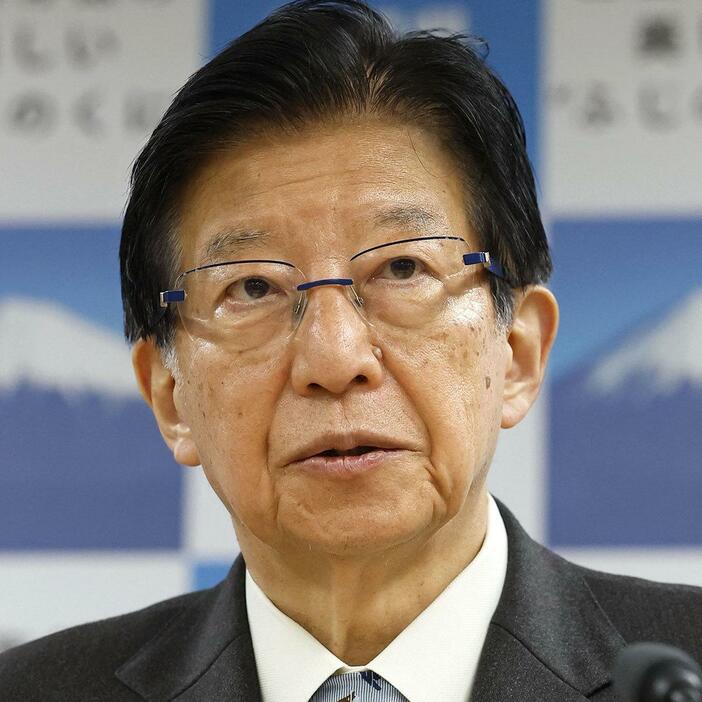 4月3日、記者会見で正式に辞職を表明した静岡県の川勝平太知事（写真・共同通信）
