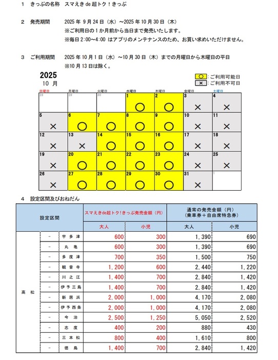 区間・運賃一覧掲載】四国の特急に運賃半額で…JR四国が