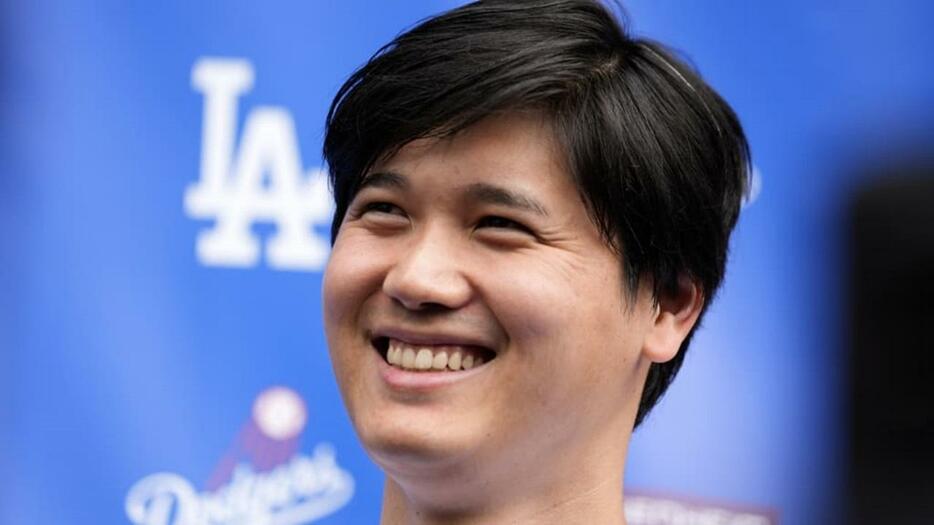 球団イベントで笑顔を見せる大谷翔平（MLB Advanced Media）