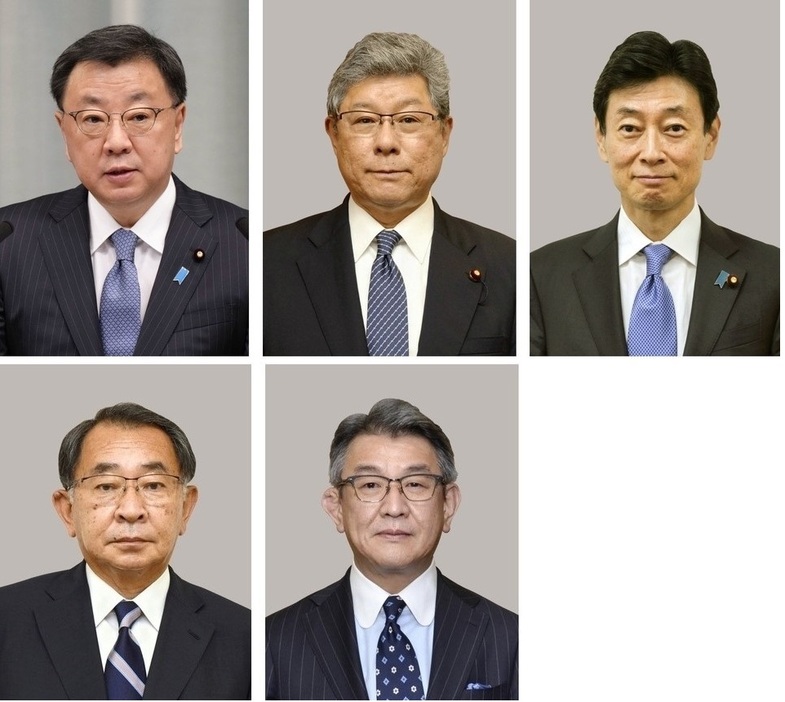 上段左端から時計回りに、松野博一氏、高木毅氏、西村康稔氏、武田良太氏、塩谷立氏