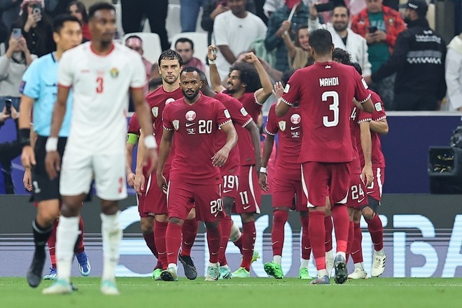 アフィフの３ゴールの活躍もあり、カタールが大会連覇を成し遂げた。写真：梅月智史（サッカーダイジェスト写真部／現地特派）