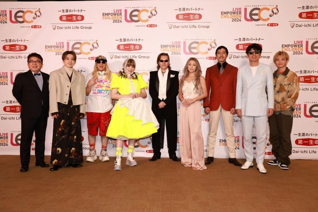 （左から）キャイ～ン・天野ひろゆきさん、Da-iCE・花村想太さん、DJ KOOさん、きゃりーぱみゅぱみゅさん、石井竜也さん、倖田來未さん、東京スカパラダイスオーケストラ・谷中敦さん、ゴスペラーズ・村上てつやさん、FANTASTICS・佐藤大樹さん