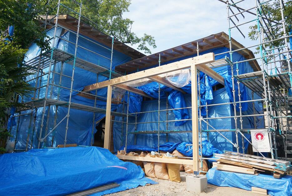 名古屋市昭和区で建設の進む「山里学童クラブ」の木造保育施設（2019年6月2日撮影）