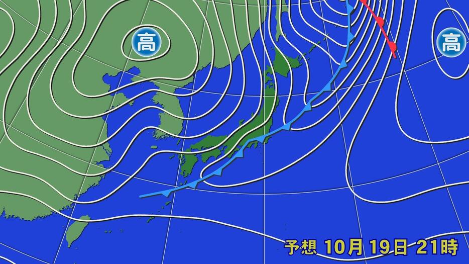 19日（土）午後9時の予想天気図