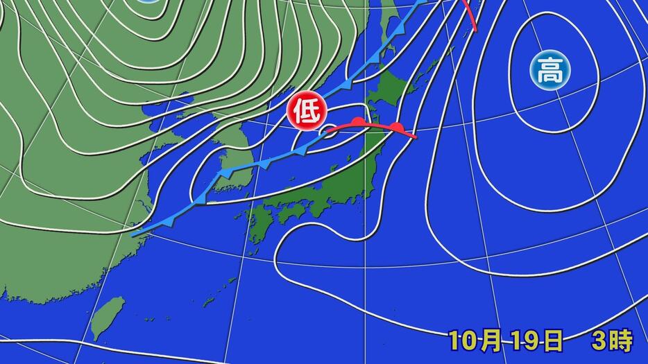 19日（土）午前3時の実況天気図