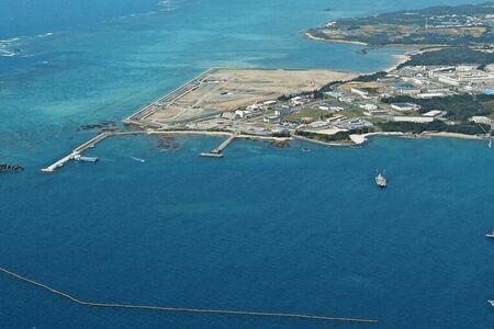 （資料写真）新基地建設が進む名護市辺野古の沿岸部。手前は大浦湾