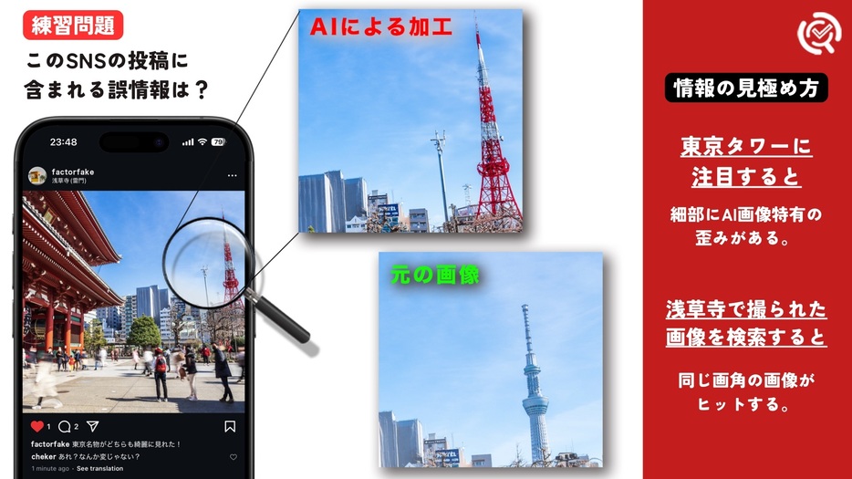 問題の例: 生成AIによるフェイク画像を見抜く