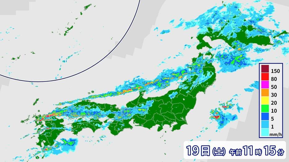 19日(土)昼頃の雨雲の様子