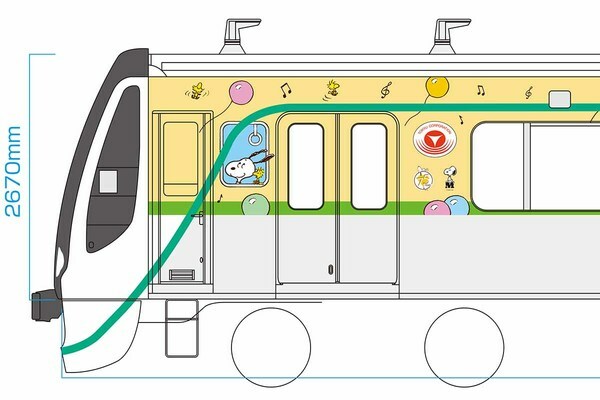 「南町田グランベリーパーク号」装飾イメージ（(C) 2024 Peanuts Worldwide LLC／画像：東急）。