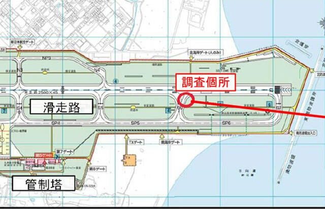 航空局が宮崎空港で実施する磁気探査（同局の資料から）