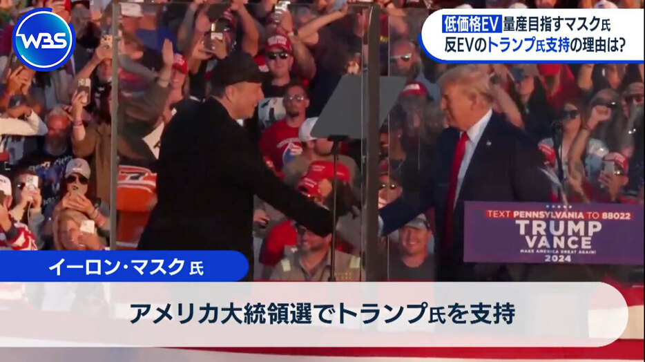 トランプ氏（右）と握手するマスク氏