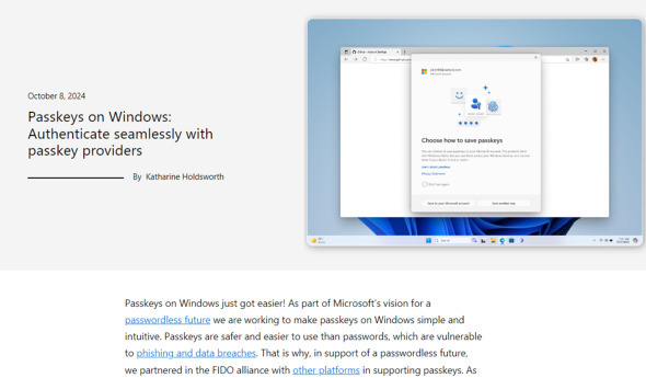 MicrosoftがWindowsでのパスキーの取り組みを発表した