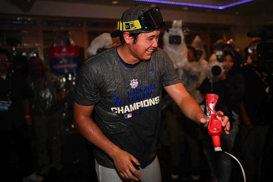 シャンパンファイトに参加したドジャースの大谷翔平【写真：Getty Images】