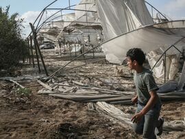 <p>Destroyed tents following Israeli airstrikes in the humanitarian zone, known as Mawasi, in Khan Younis, southern Gaza</p>