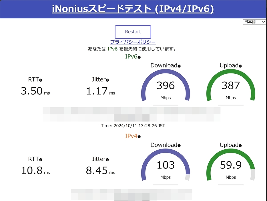 設定を見直した後のテスト結果。まずまずの状態である