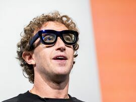 Mark Zuckerberg wears Orion augmented reality glasses during a Sept. 25 event in Menlo Park, California.